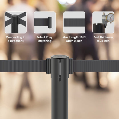 Stainless Steel Retractable Stanchion with 10 ft Black Belt