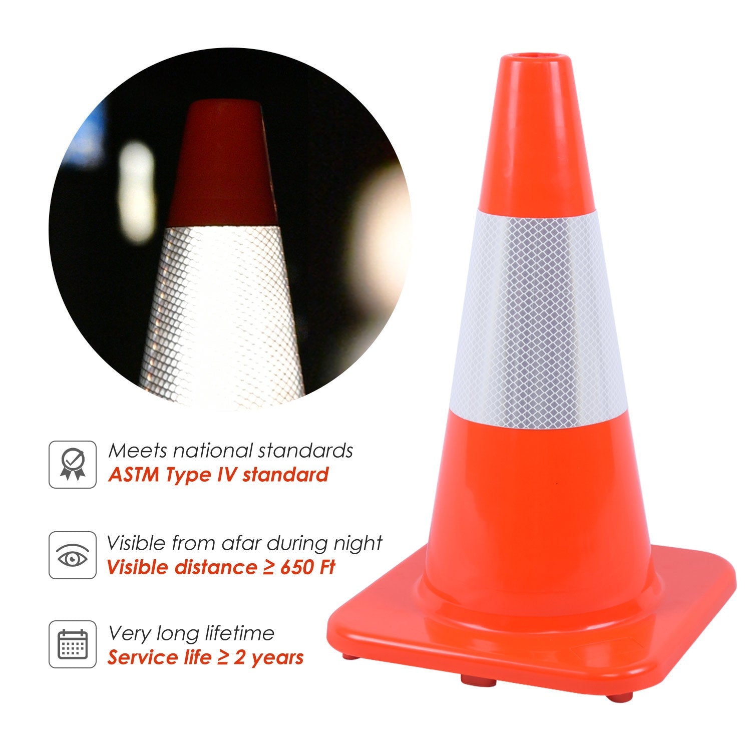 Flexible PVC Traffic Cone 12 - 28Inch with Reflective Collar - close-up detail