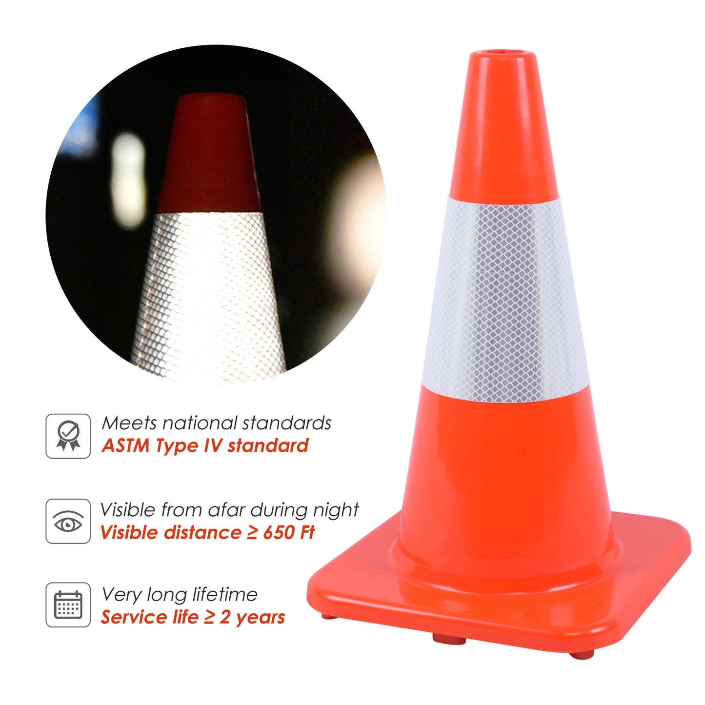 Flexible PVC Traffic Cone 12 - 28Inch with Reflective Collar