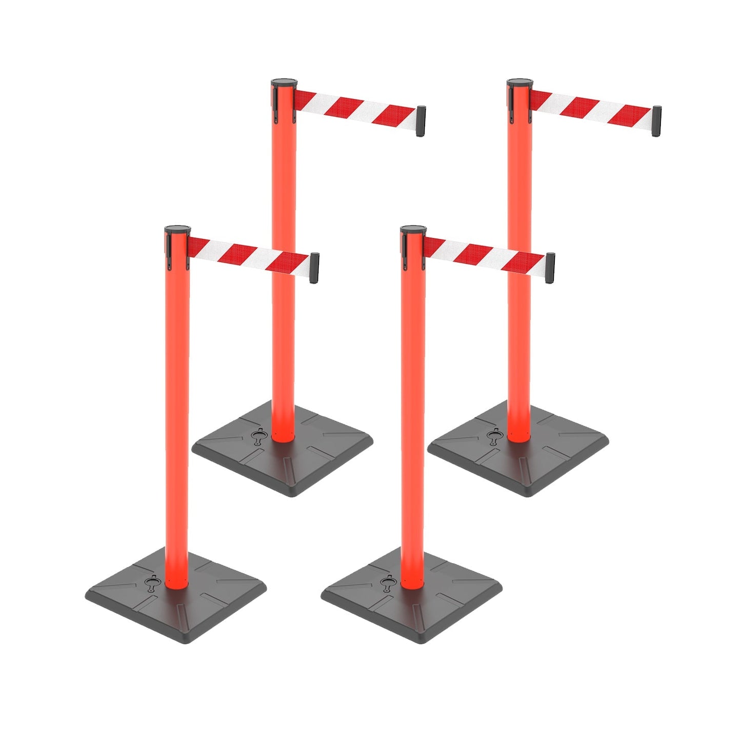 4-Pack Retractable Belt Barriers with Caution Message