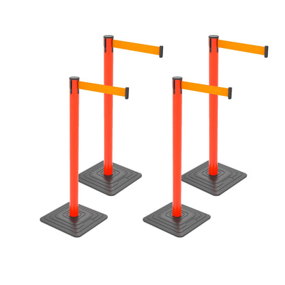 4-Pack Retractable Belt Barriers with Caution Message