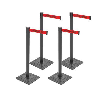 4-Pack Retractable Belt Barriers with Caution Message