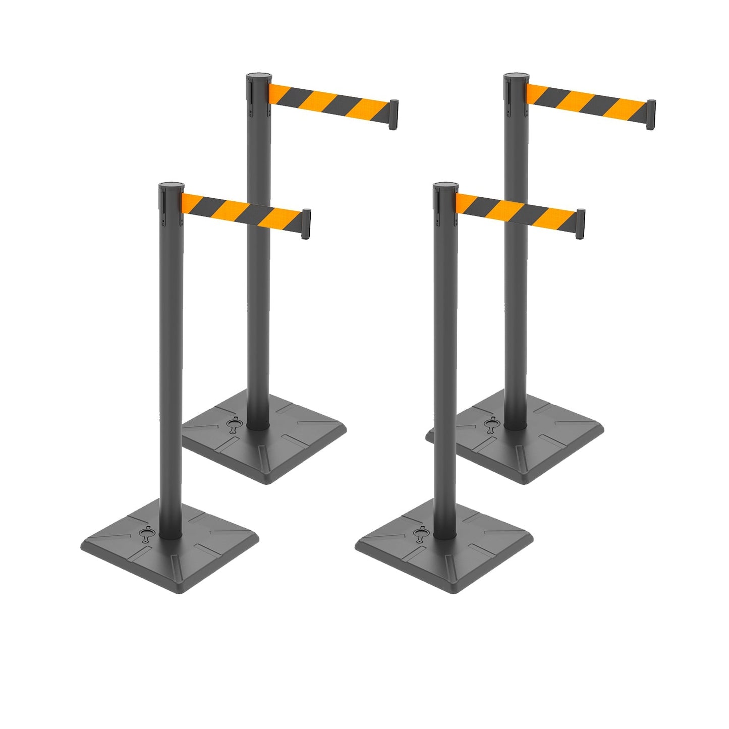 4-Pack Retractable Belt Barriers with Caution Message