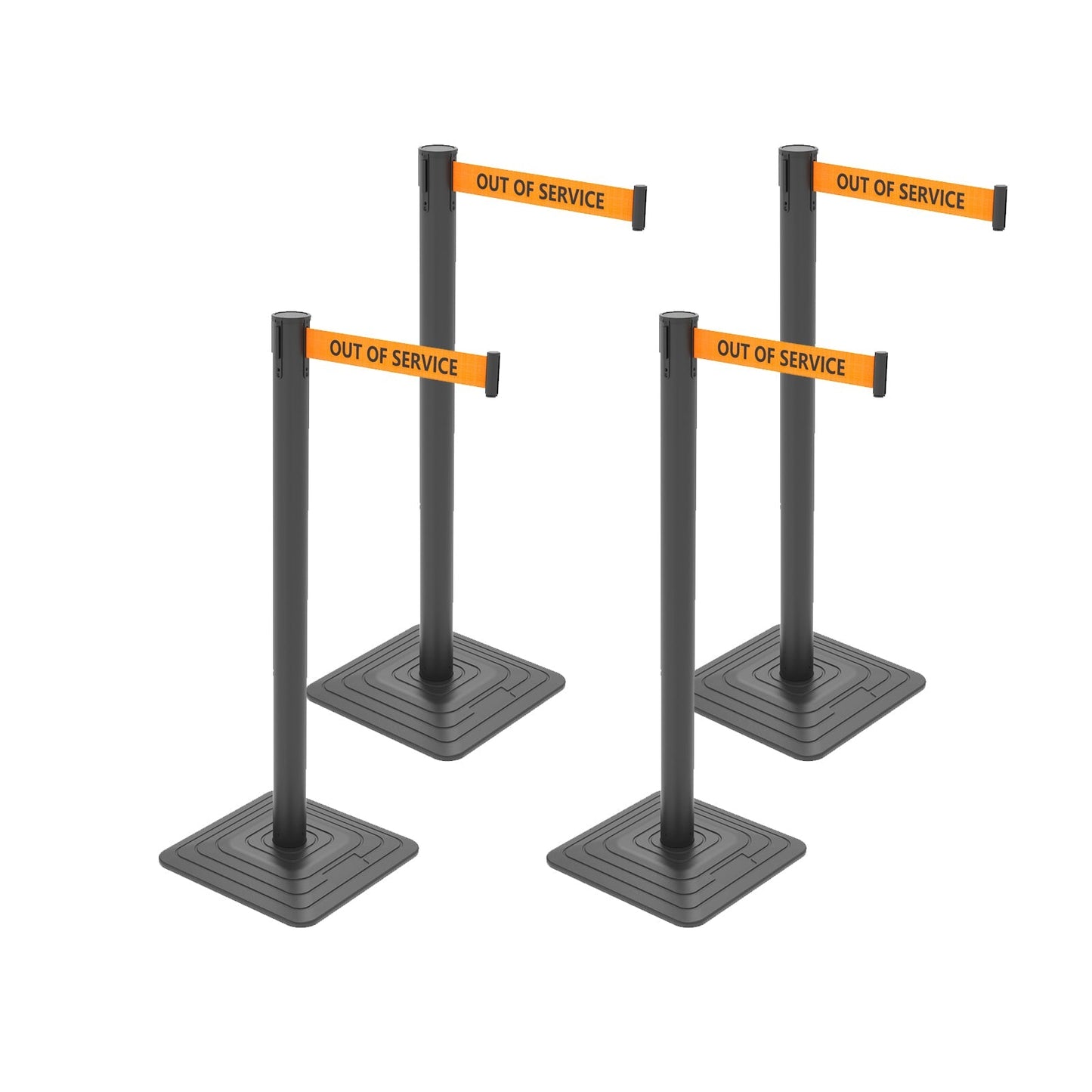4-Pack Retractable Belt Barriers with Caution Message