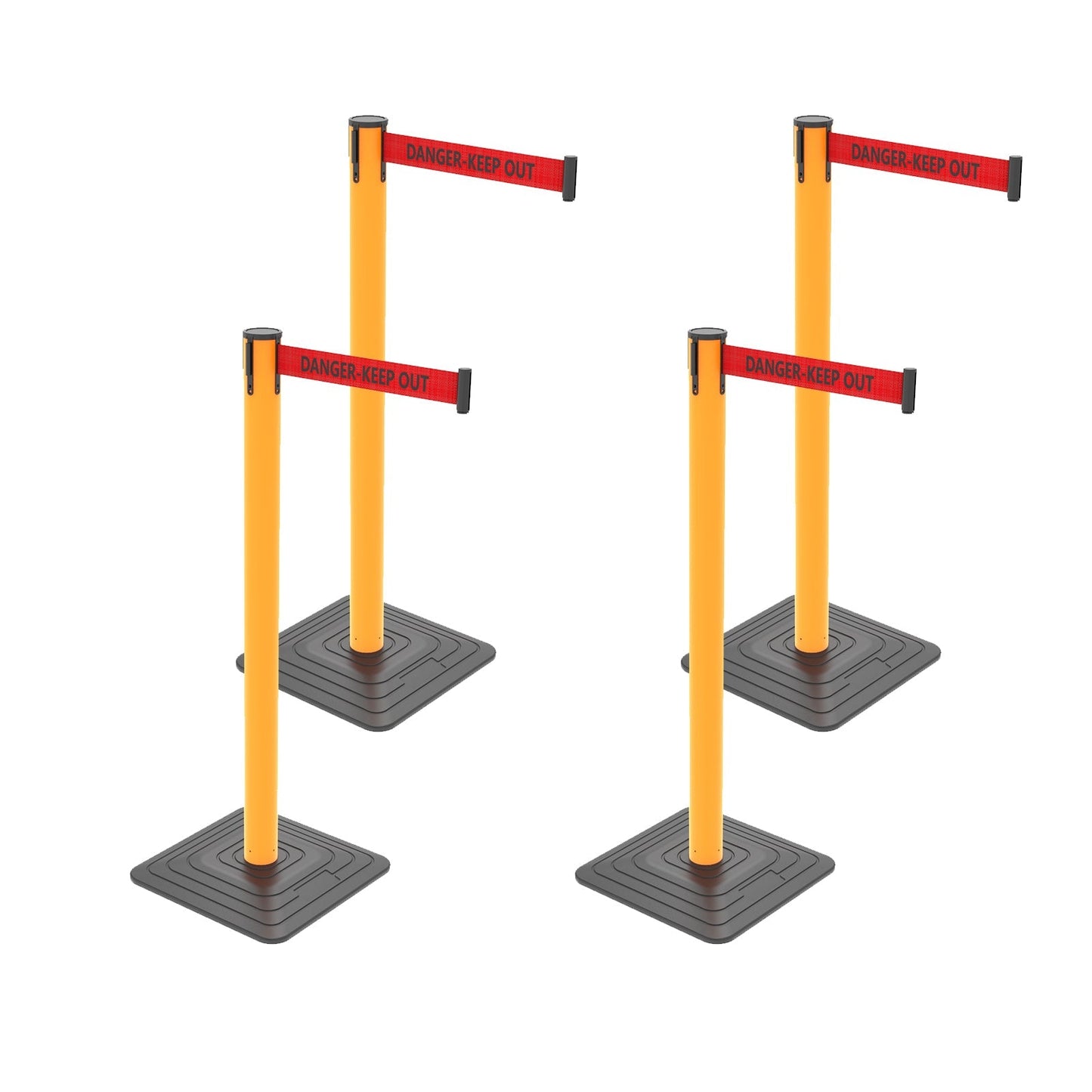 4-Pack Retractable Belt Barriers with Caution Message