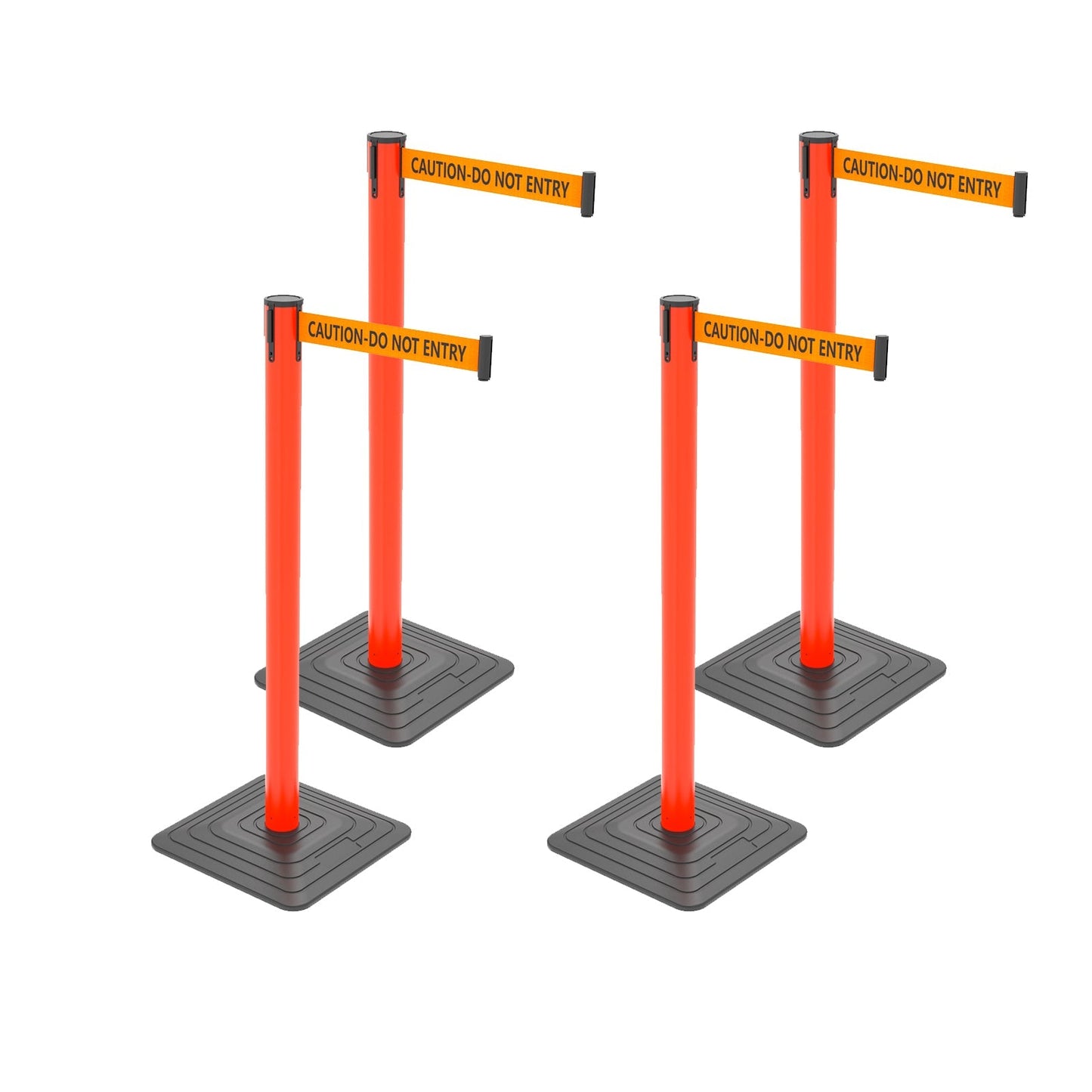 4-Pack Retractable Belt Barriers with Caution Message