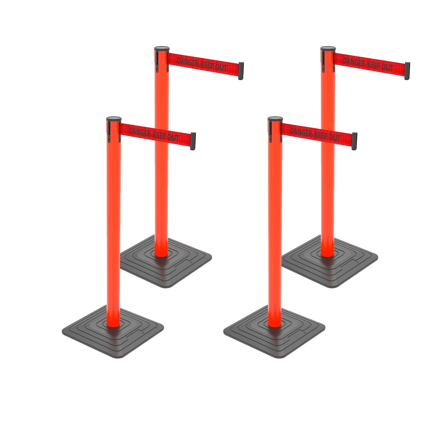 4-Pack Retractable Belt Barriers with Caution Message