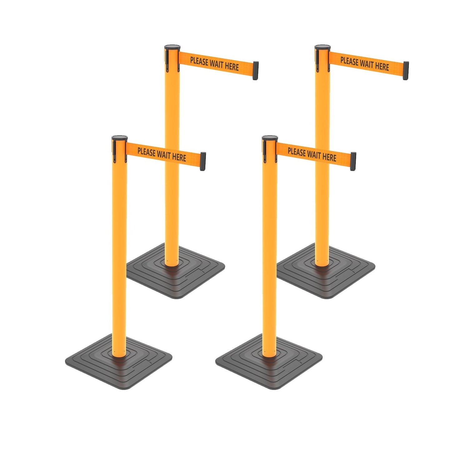 4-Pack Retractable Belt Barriers with Caution Message