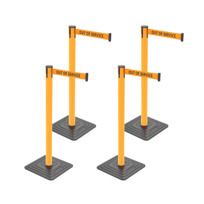 4-Pack Retractable Belt Barriers with Caution Message