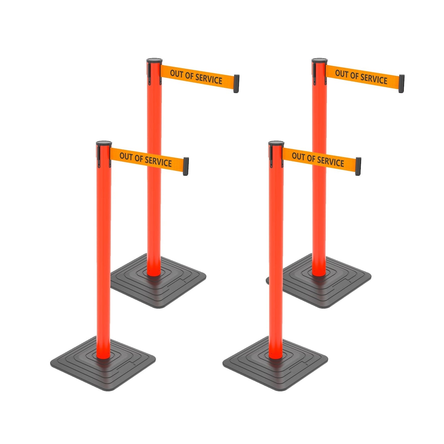 4-Pack Retractable Belt Barriers with Caution Message