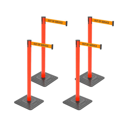 4-Pack Retractable Belt Barriers with Caution Message