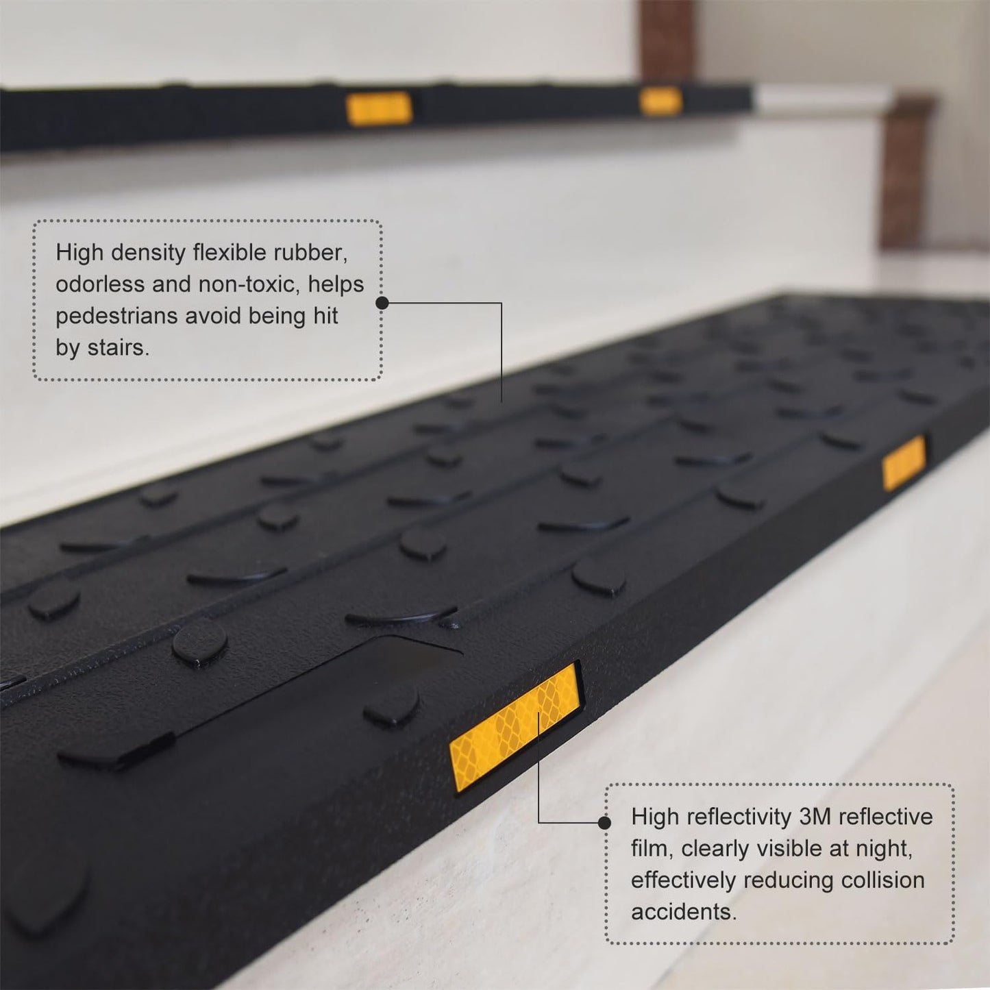 Anti-Slip Rubber Stair Treads with Reflector & Self-Adhesive Tape