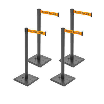 4-Pack Retractable Belt Barriers with Caution Message