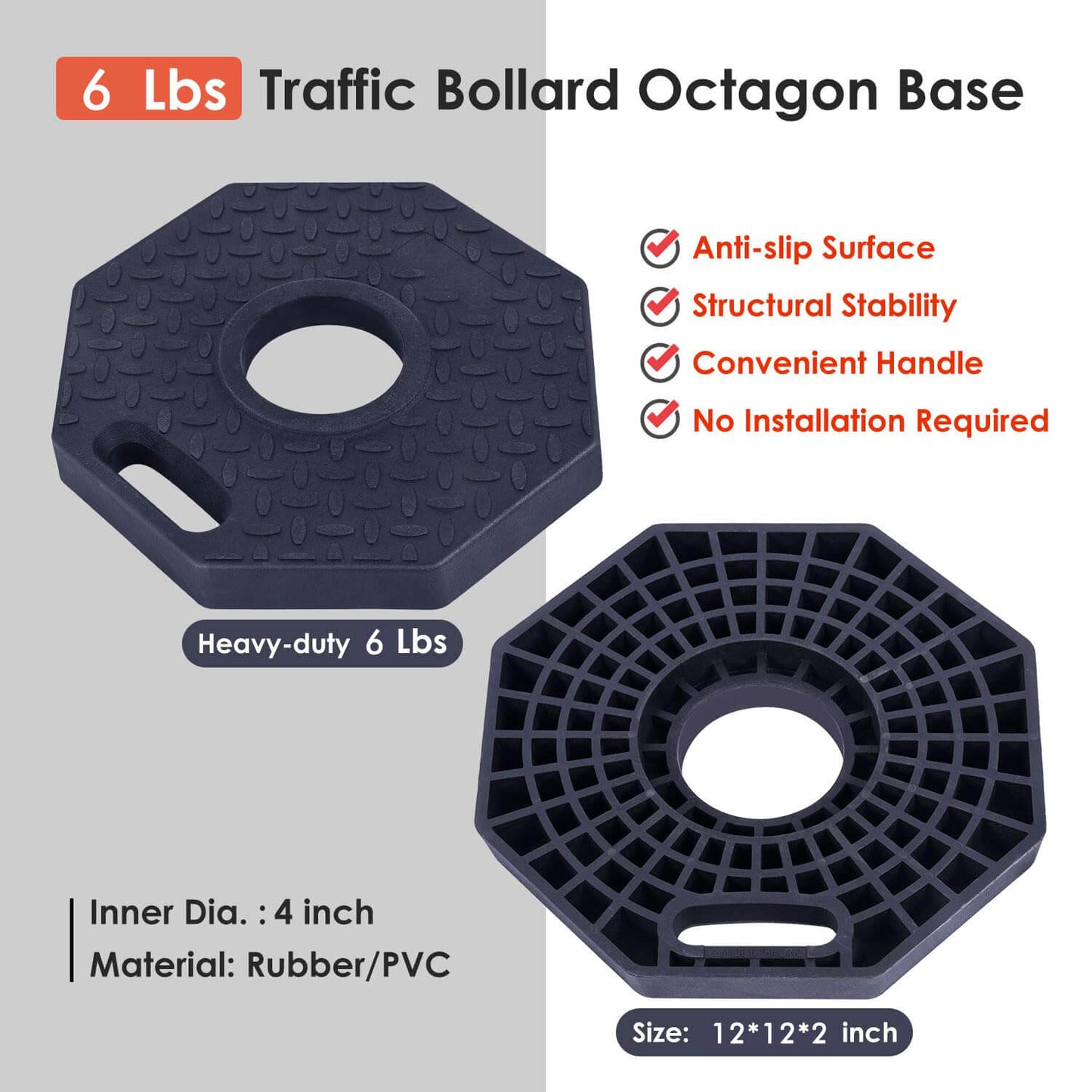 6-Pack T-Top Delineator Posts with Rubber or Water-Filled Bases