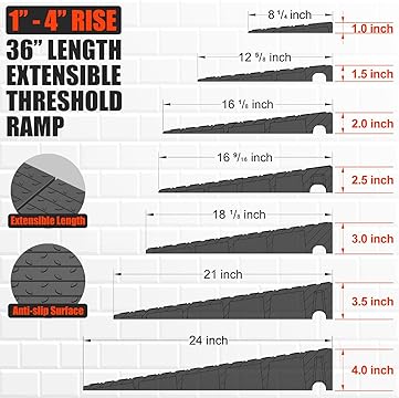 Rubber Threshold Ramp – Multiple Heights, Portable & Durable for Wheelchairs, Scooters & Walkers