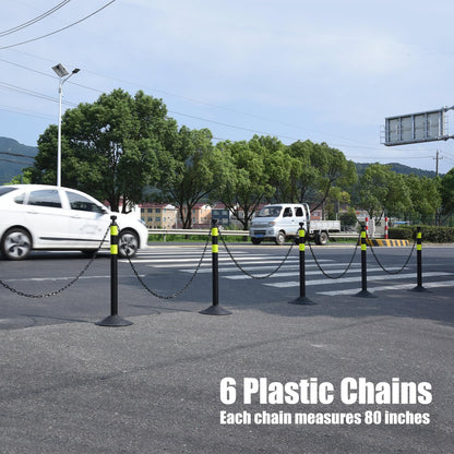 6-Pack Chain Stachion Post with Heavy Rubber or Water Filled Base