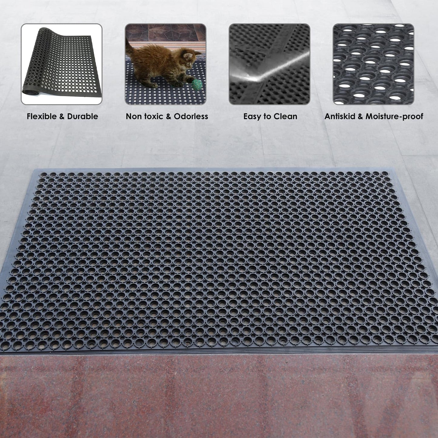 Rubber Anti-Slip Mat with Holes for Doorway Kitchen Bathroom Bar Outdoor