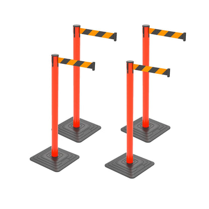 4-Pack Retractable Belt Barriers with Caution Message