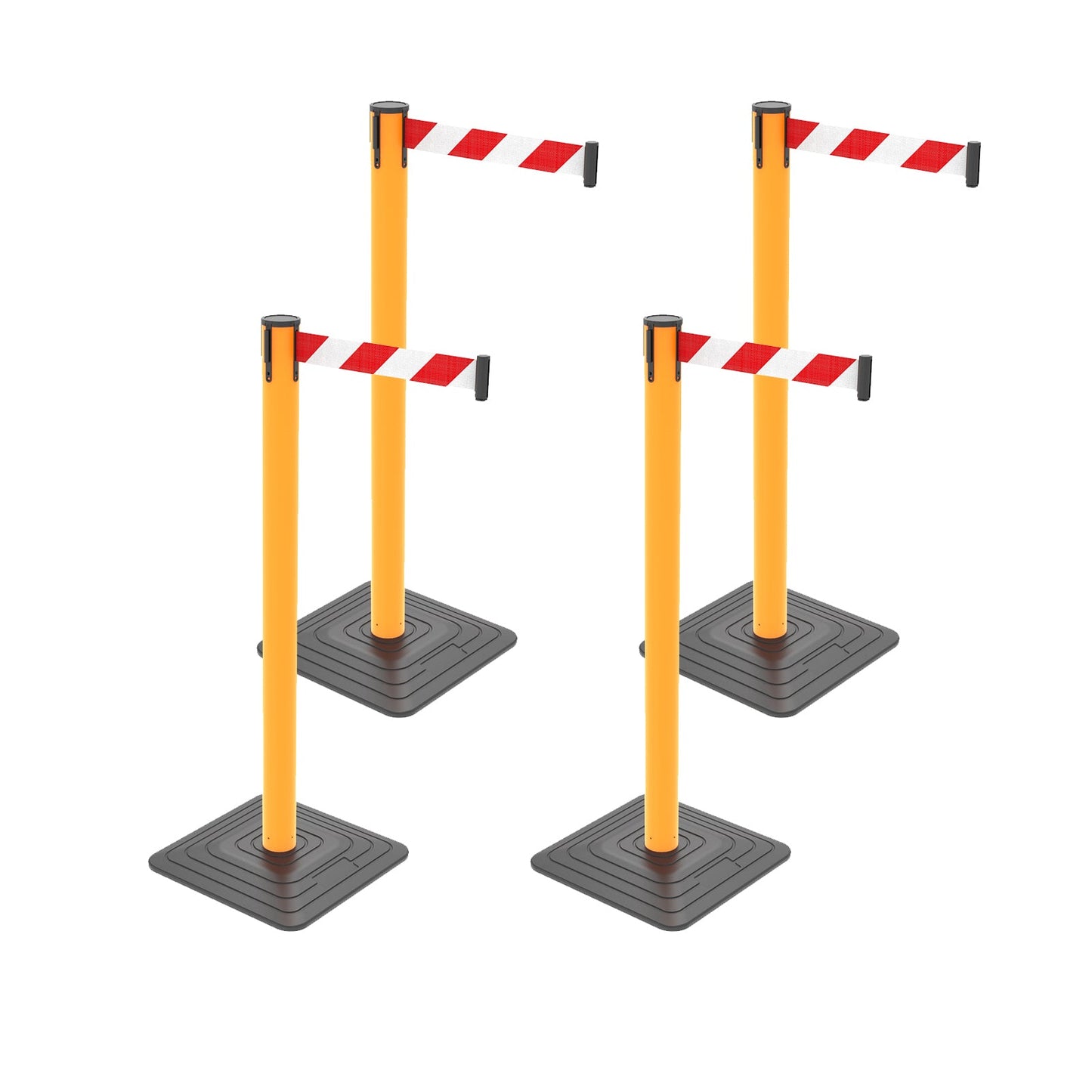 4-Pack Retractable Belt Barriers with Caution Message