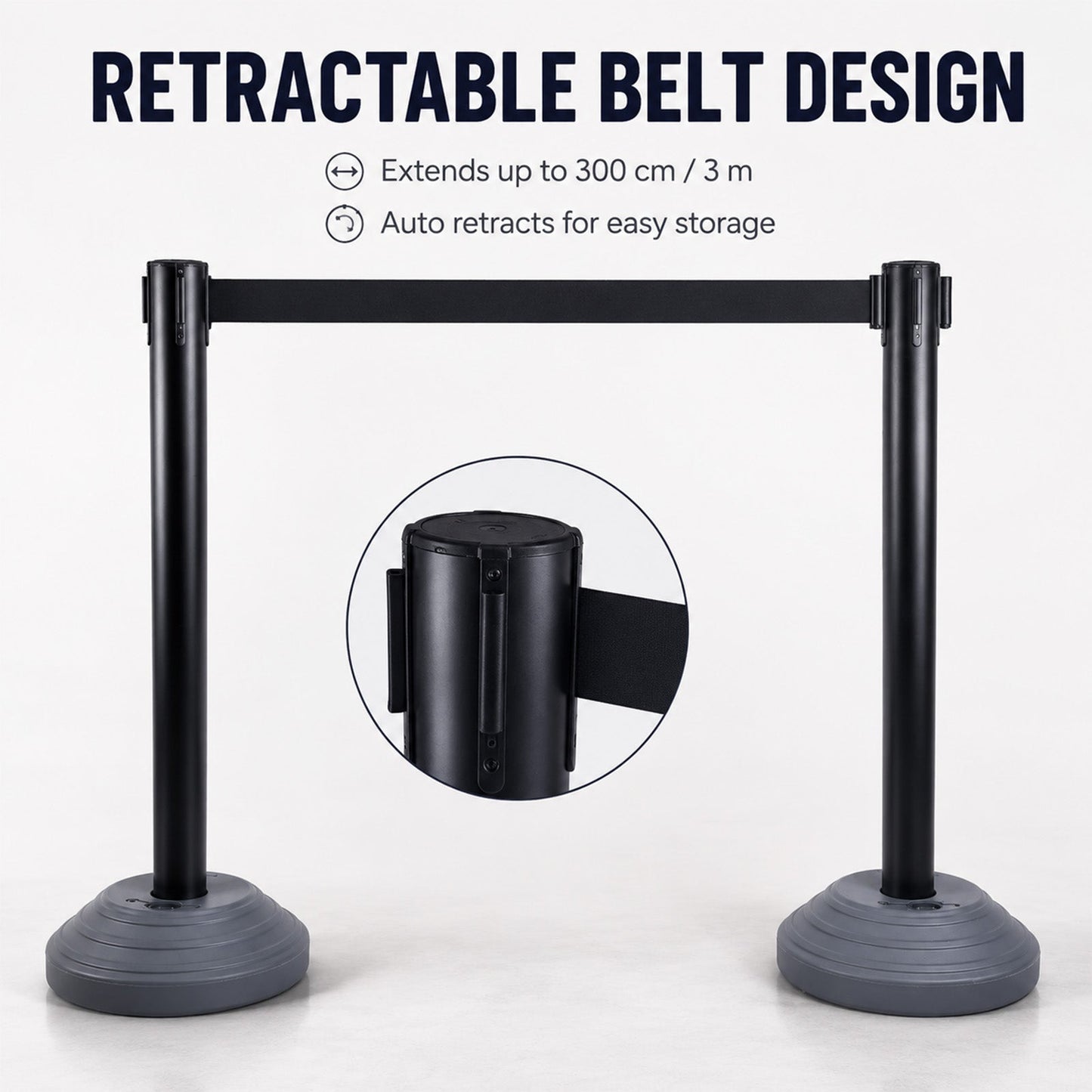 Retractable Belt Barrier with Water-Filled Base,Yellow/Black High Visibility for Crowd Control, Event Management, Hazard Warning, Portable Outdoor Safety Fence