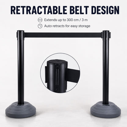 Retractable Belt Barrier with Water-Filled Base,Yellow/Black High Visibility for Crowd Control, Event Management, Hazard Warning, Portable Outdoor Safety Fence