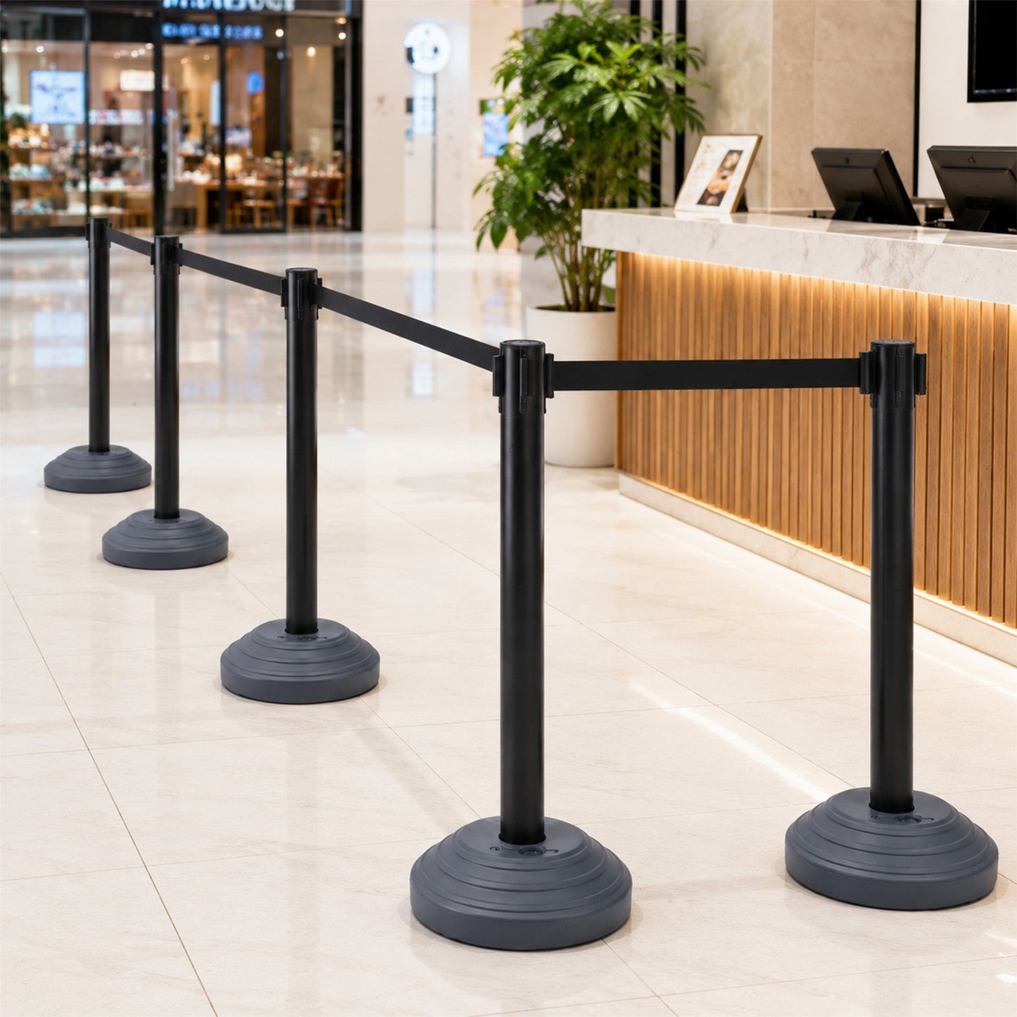 Retractable Belt Barrier with Water-Filled Base,Yellow/Black High Visibility for Crowd Control, Event Management, Hazard Warning, Portable Outdoor Safety Fence