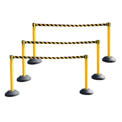 Retractable Belt Barrier with Water-Filled Base,Yellow/Black High Visibility for Crowd Control, Event Management, Hazard Warning, Portable Outdoor Safety Fence
