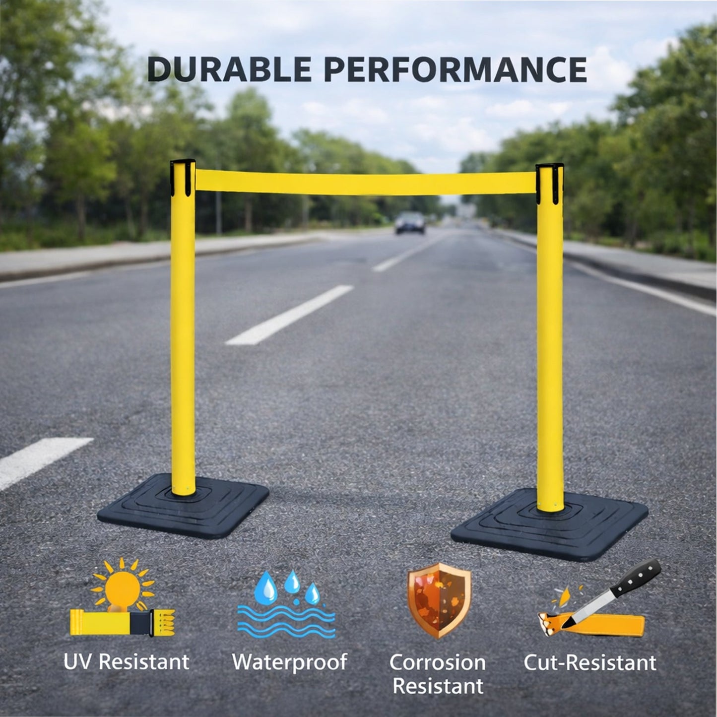 4-Pack Retractable Belt Barriers with Caution Message
