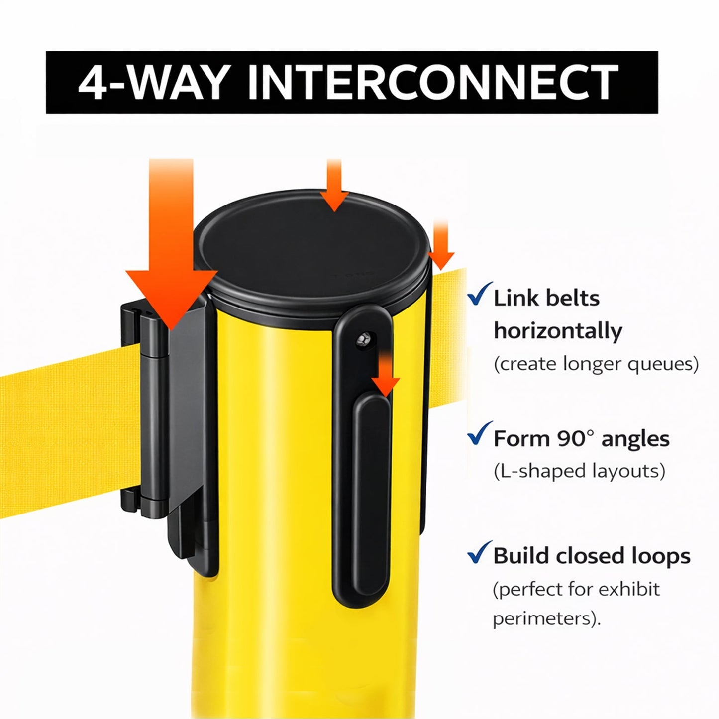 4-Pack Retractable Belt Barriers with Caution Message
