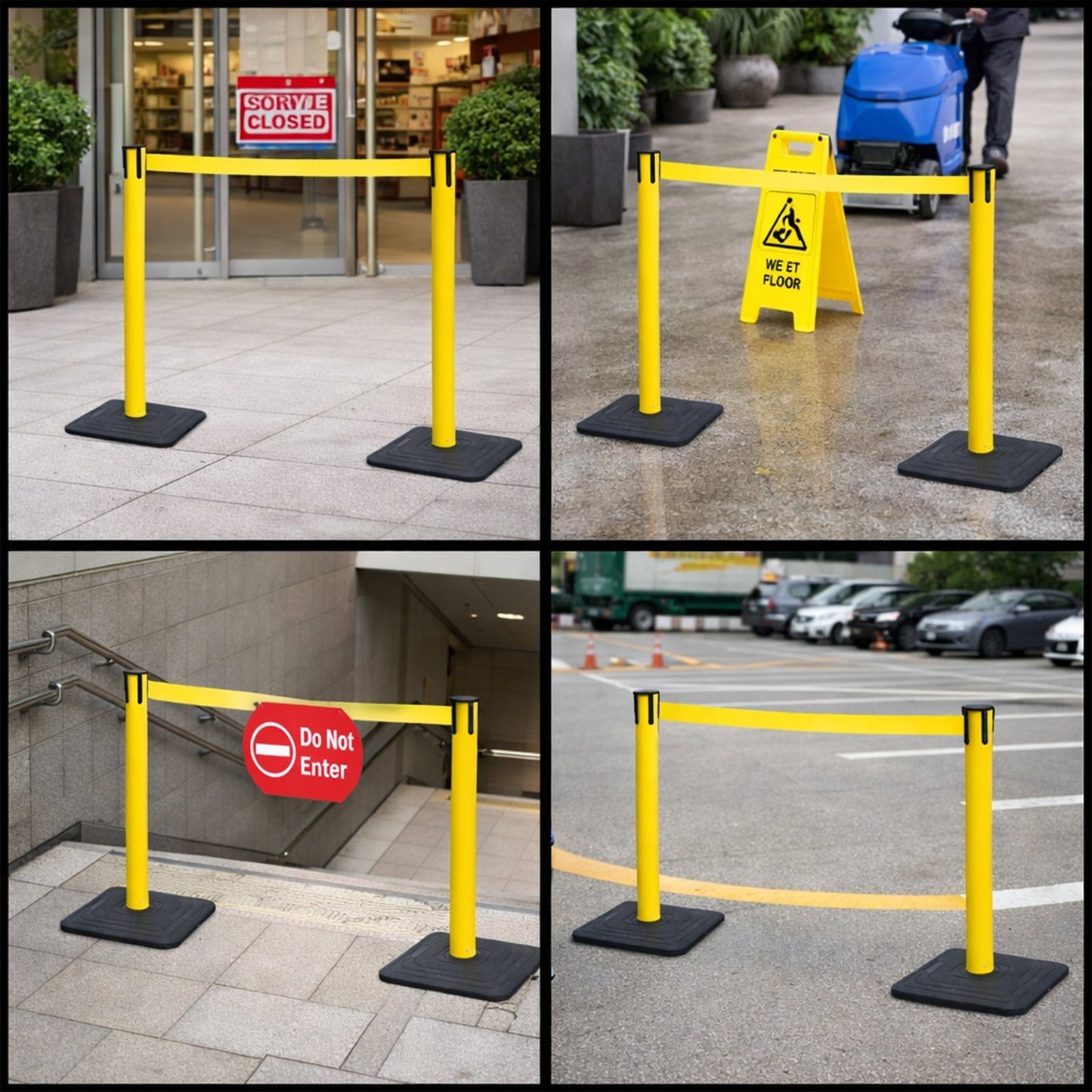 4-Pack Retractable Belt Barriers with Caution Message