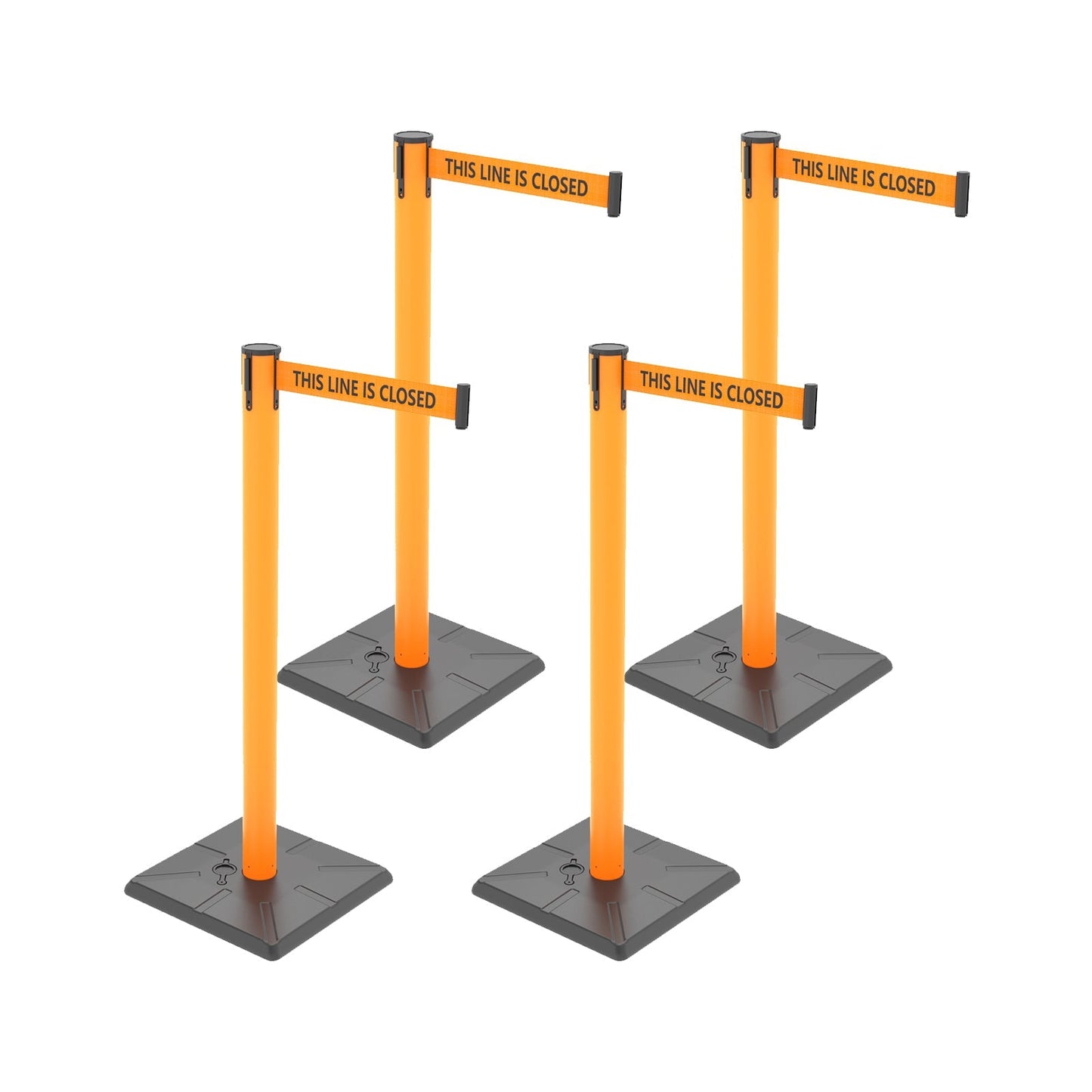 4-Pack Retractable Belt Barriers with Caution Message