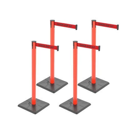4-Pack Retractable Belt Barriers with Caution Message