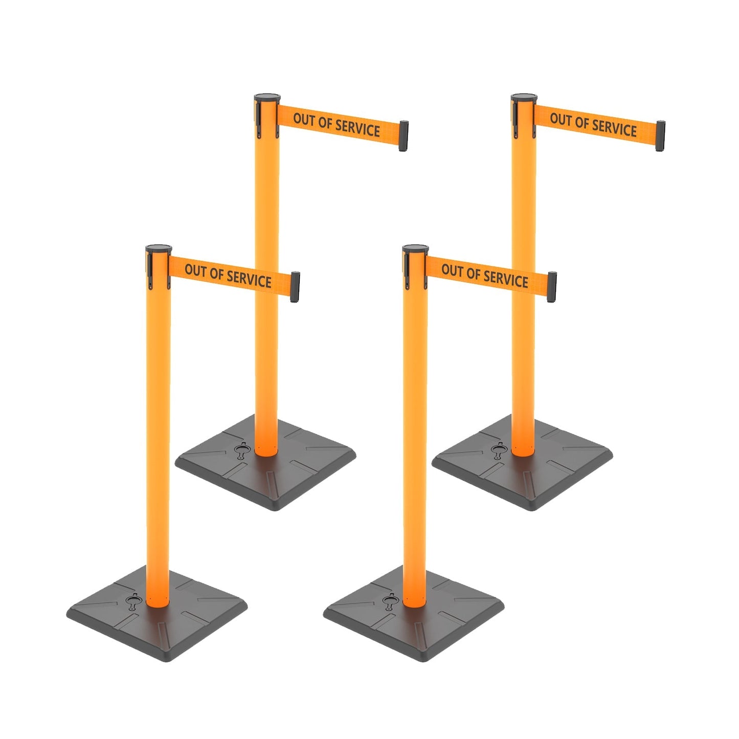 4-Pack Retractable Belt Barriers with Caution Message