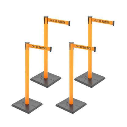 4-Pack Retractable Belt Barriers with Caution Message