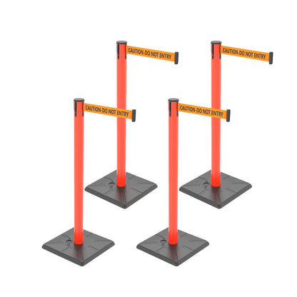 4-Pack Retractable Belt Barriers with Caution Message