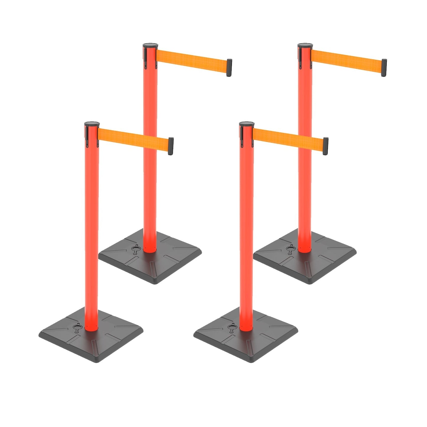 4-Pack Retractable Belt Barriers with Caution Message