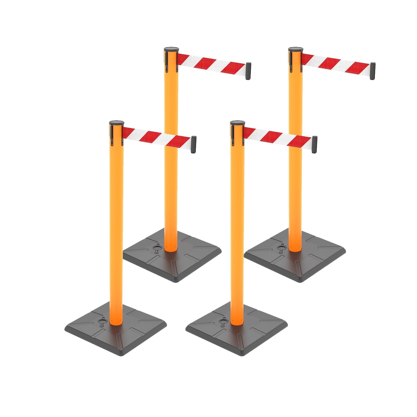 4-Pack Retractable Belt Barriers with Caution Message