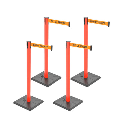 4-Pack Retractable Belt Barriers with Caution Message