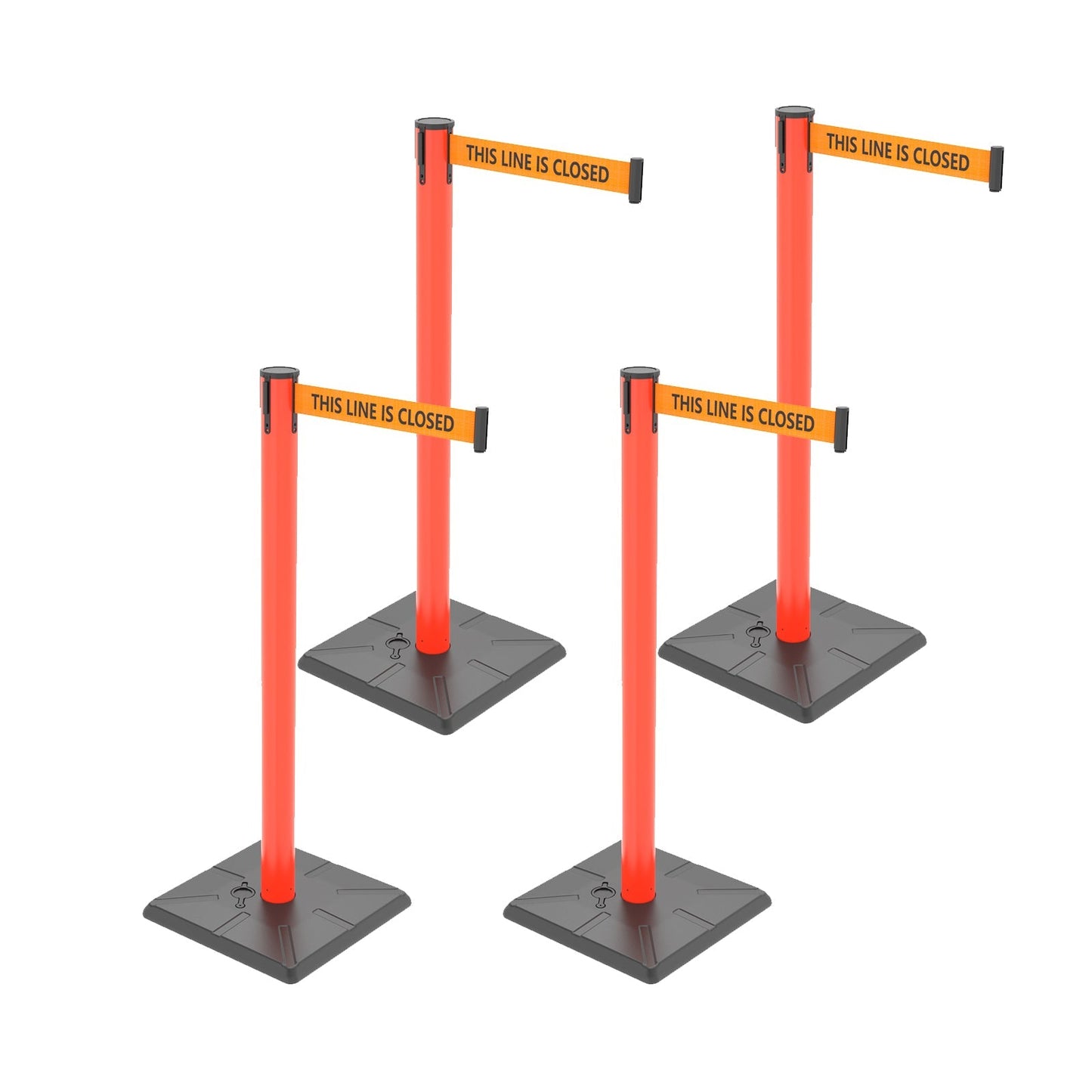 4-Pack Retractable Belt Barriers with Caution Message