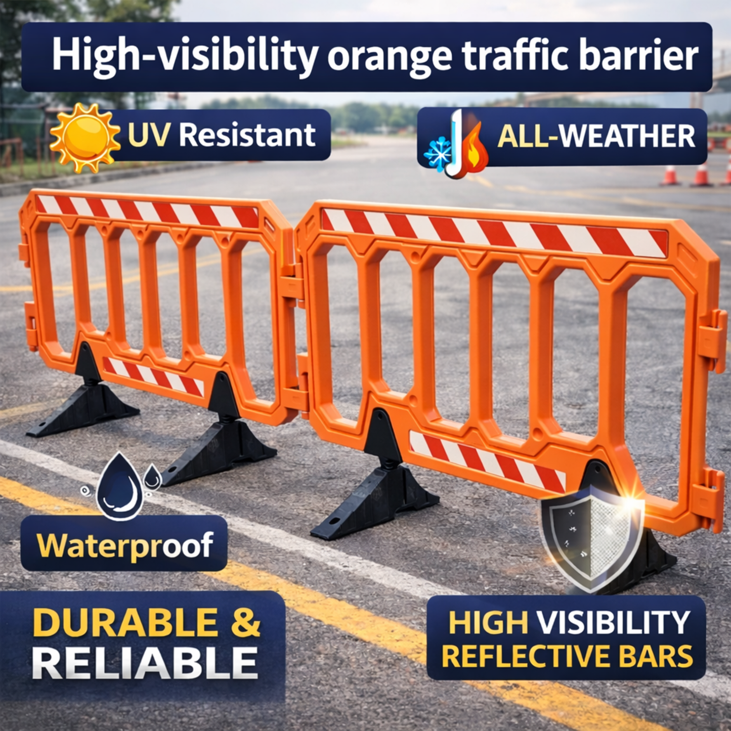 152 cm Orange Connectable Crowd Barrier with Rubber Base
