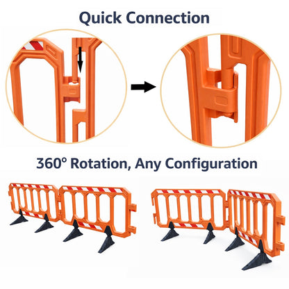 152 cm Orange Connectable Crowd Barrier with Rubber Base