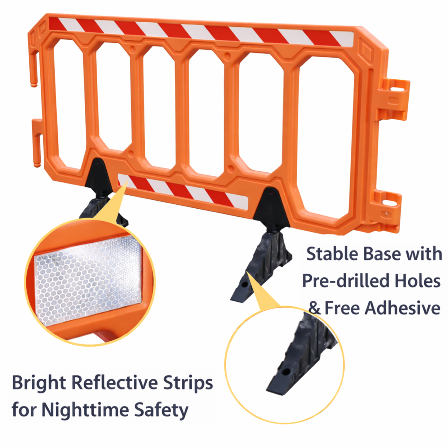 152 cm Orange Connectable Crowd Barrier with Rubber Base