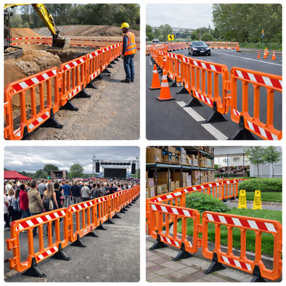152 cm Orange Connectable Crowd Barrier with Rubber Base