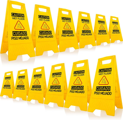 12 pcs Caution Wet Floor Sign, Folding Safety Stand