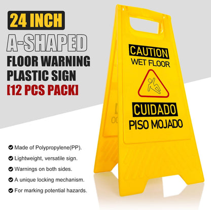 12 pcs Caution Wet Floor Sign, Folding Safety Stand