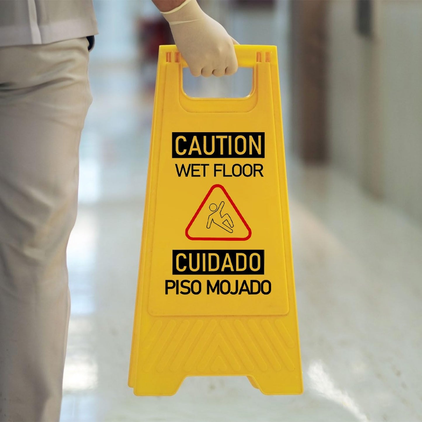12 pcs Caution Wet Floor Sign, Folding Safety Stand