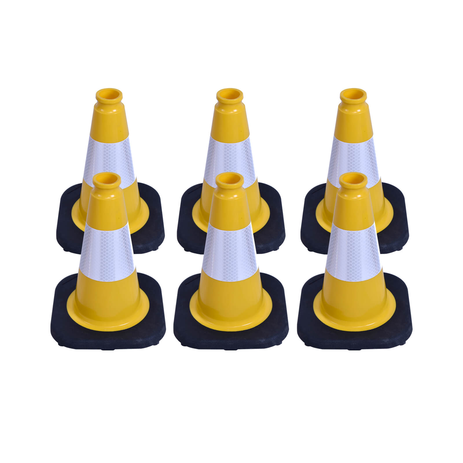 Heavy-Duty Black Base Traffic Cones with Reflective Stripe - top-down view