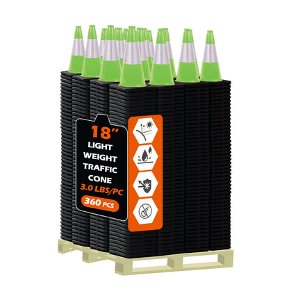Heavy-Duty Black Base Traffic Cones with Reflective Stripe - packaging and contents