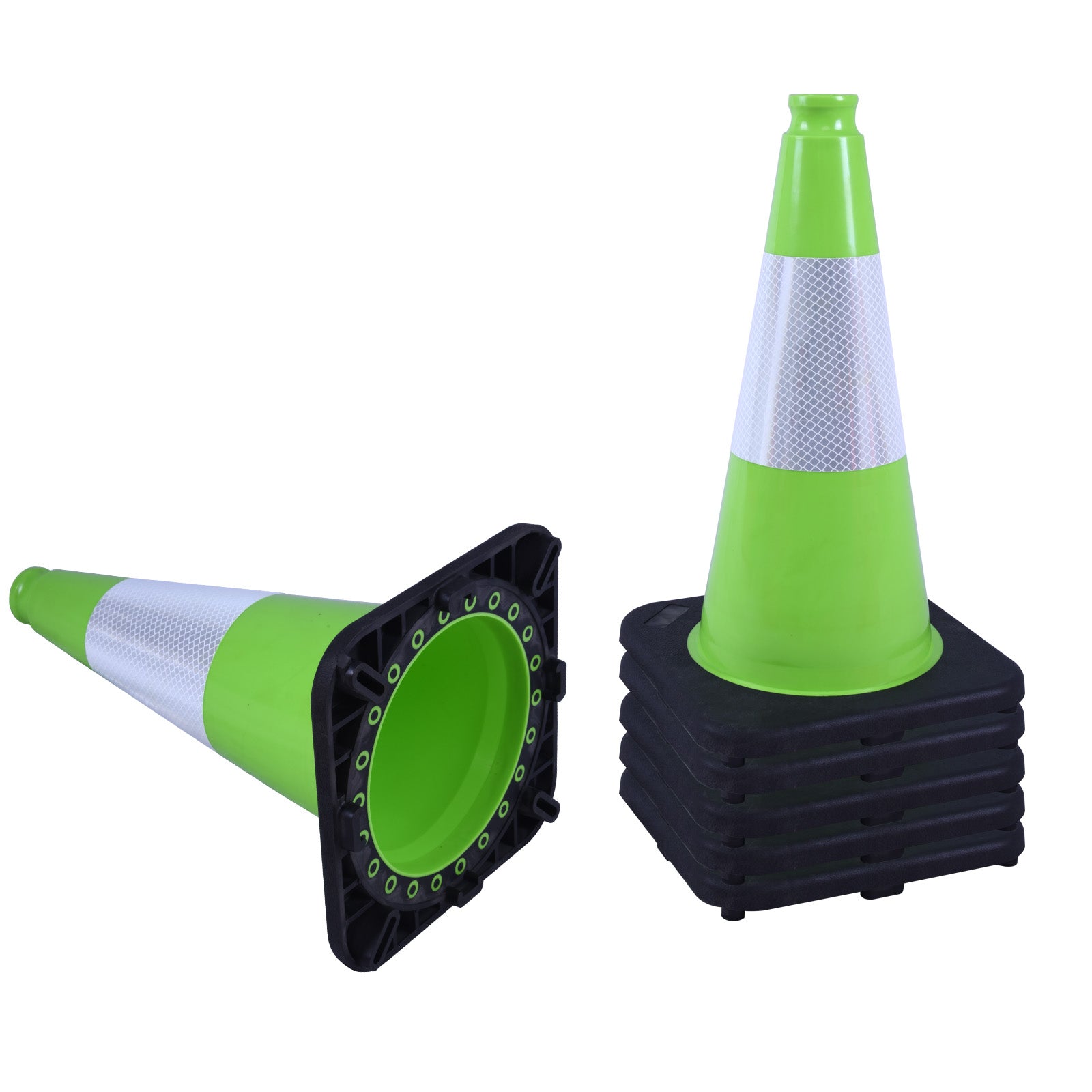 Heavy-Duty Black Base Traffic Cones with Reflective Stripe - packaging and contents
