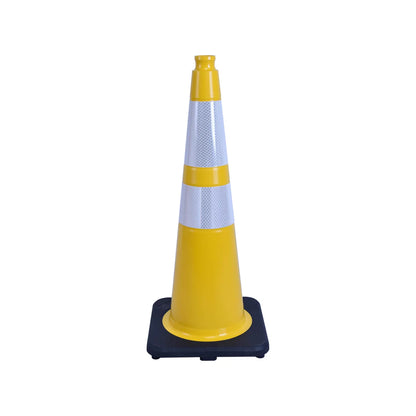 Heavy-Duty Black Base Traffic Cones with Reflective Stripe